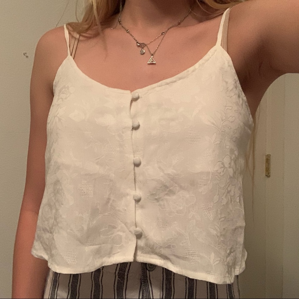 White Forever 21 Button Up Tank Top